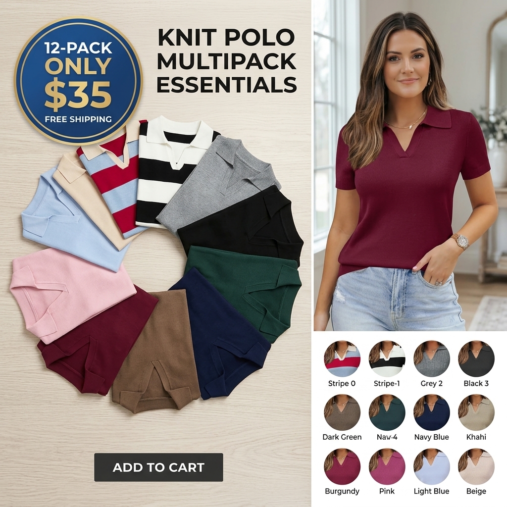 Women's Short Sleeve Wool Blend Polo Sweater