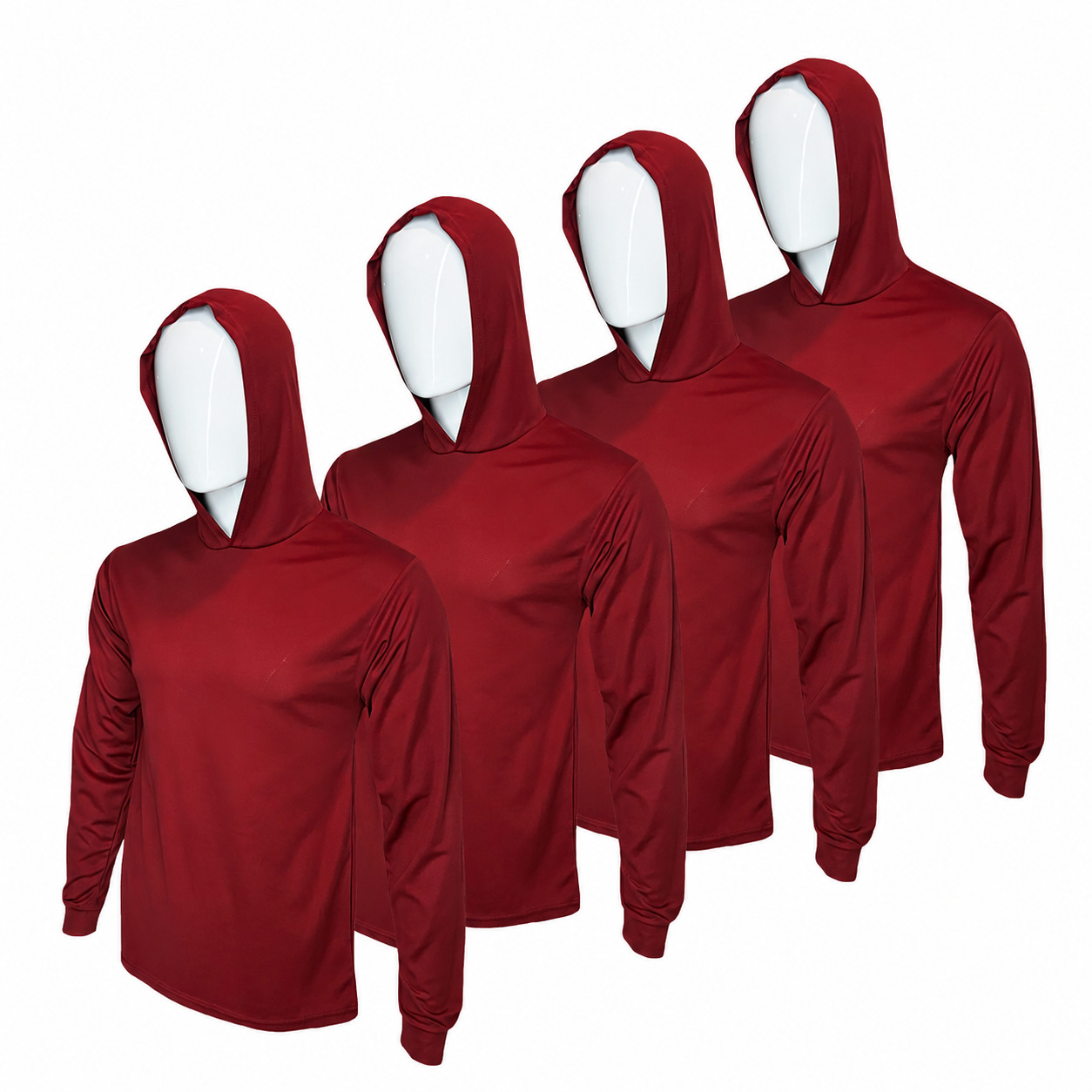 4 SHIRT PACK Hi Visibility ultra light weigh Long sleeve hoodie shirt / 100 % polyester birdeye Fabric for quick dry AVAIALBE IN VARIOUS COLORS