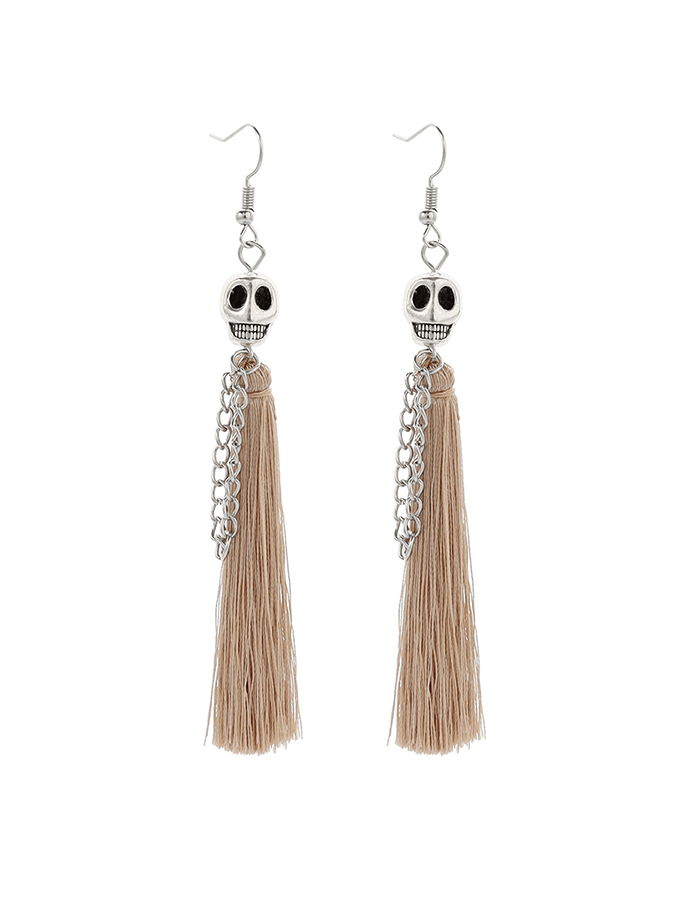Halloween Skull Tassel Statement Earrings