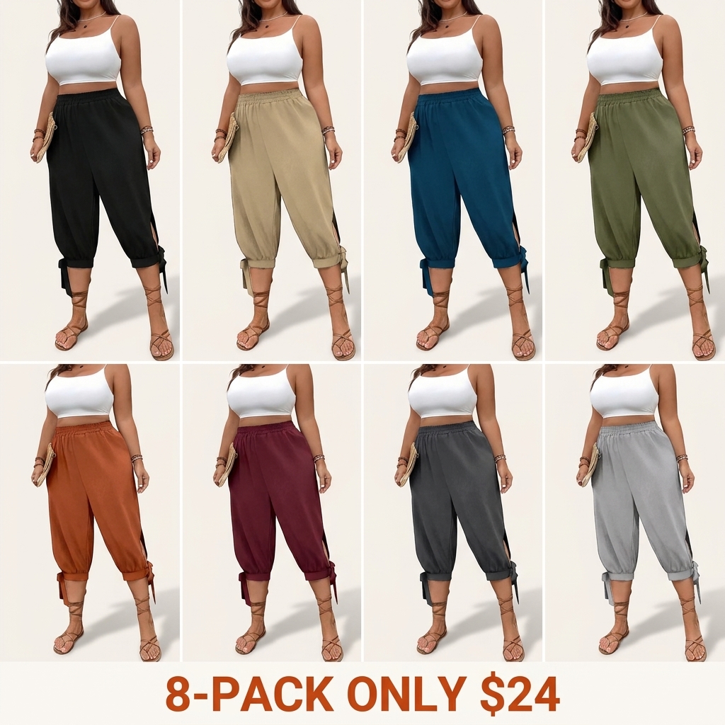 Plus-size solid-color cropped pants