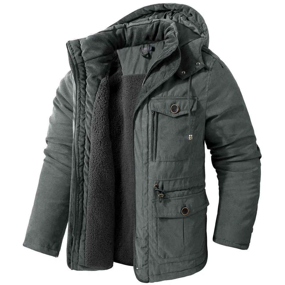 Men's Warm Winter Parka Fleece Coat Thick Padded Hooded Outdoor Casual Jacket