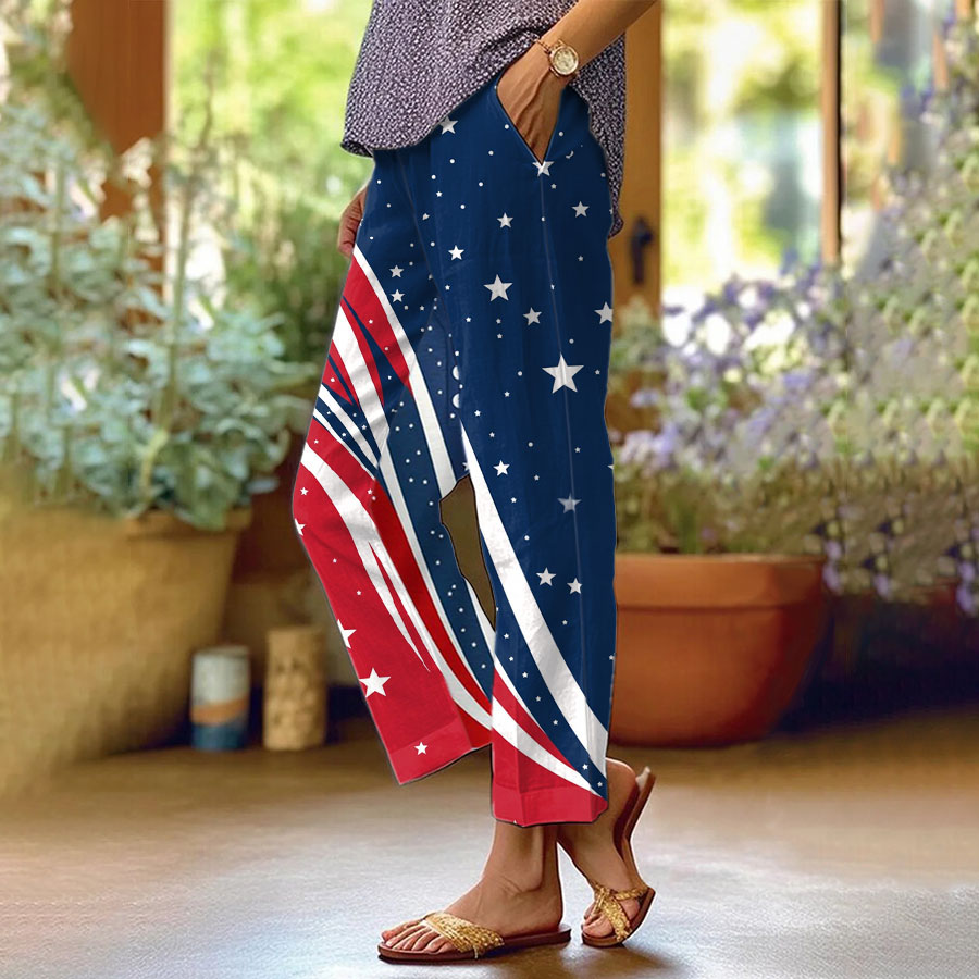 Women's 250th Anniversary Printed Casual Cotton Linen Trousers