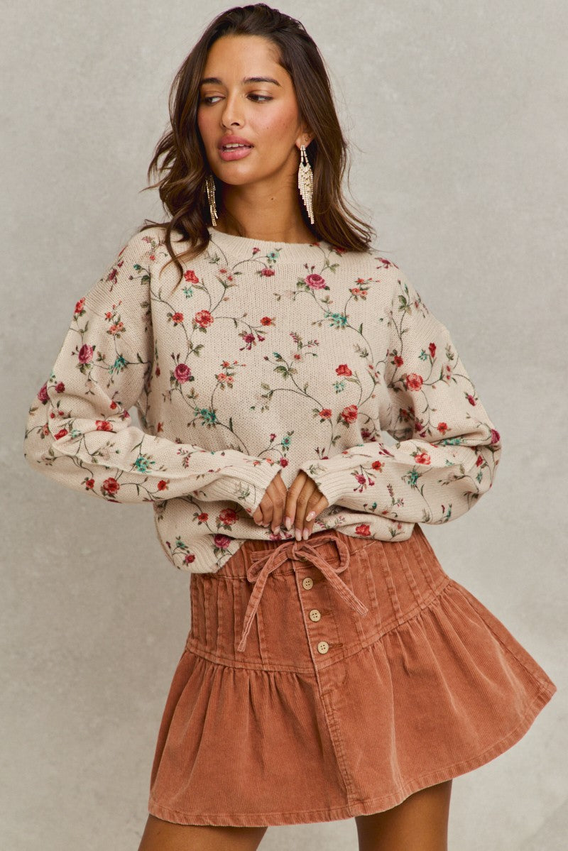 Mineral Wash Pintucked Corduroy Mini Flared Skirt