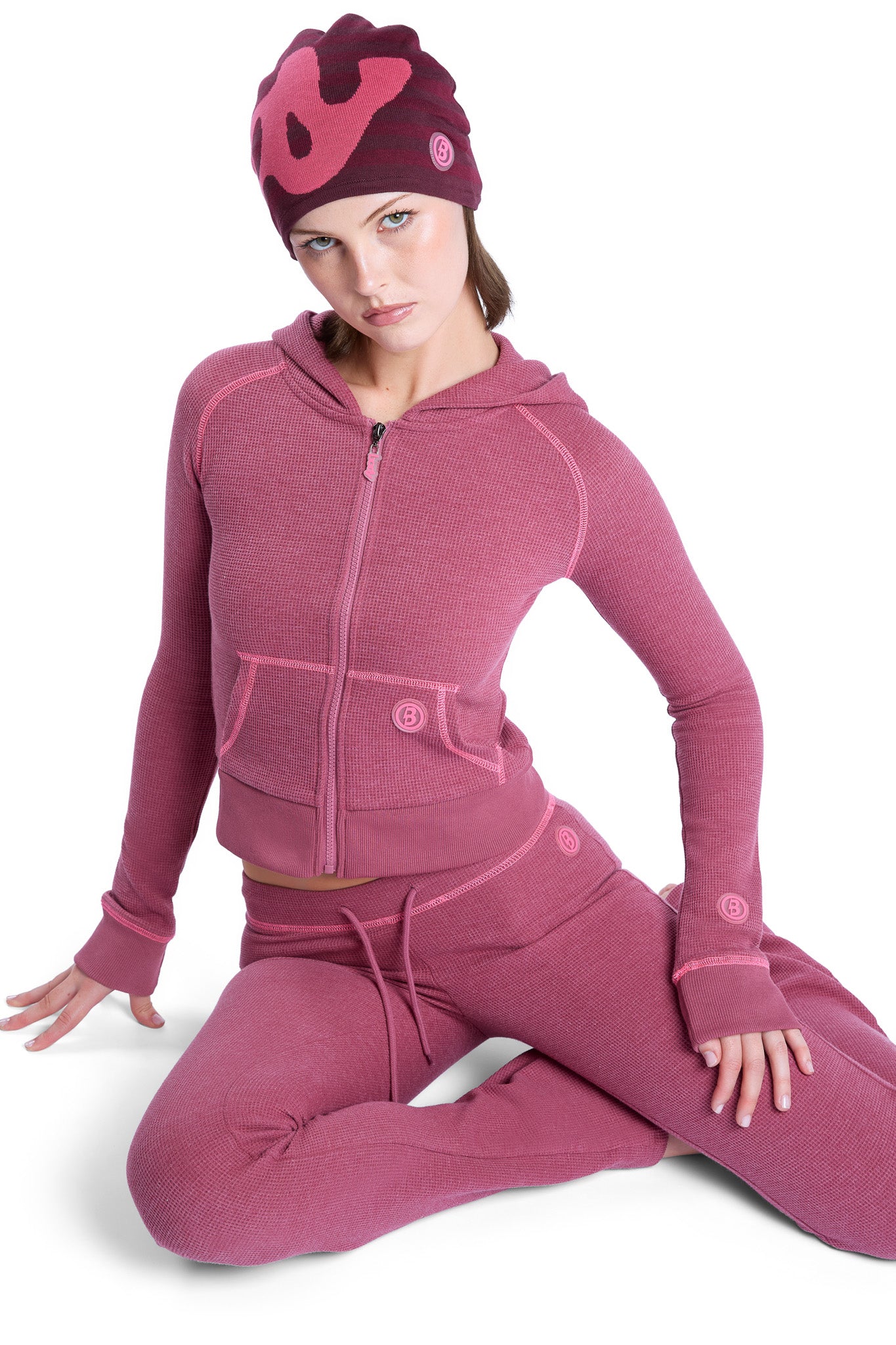 WAFFLE KNIT BOOT CUT PANTS (MAGENTA/PINK)