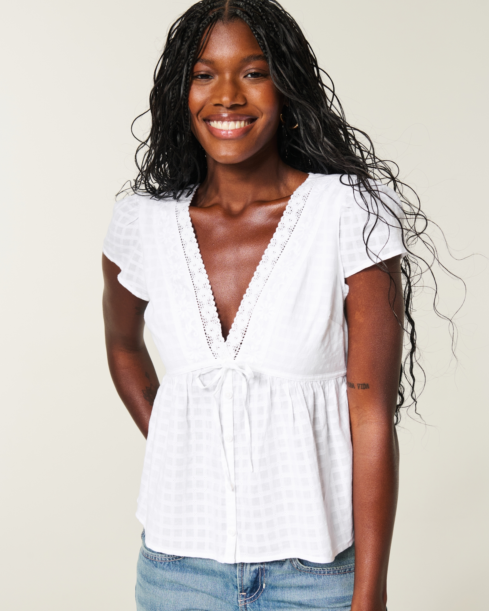 Short-Sleeve Flyaway Babydoll Top