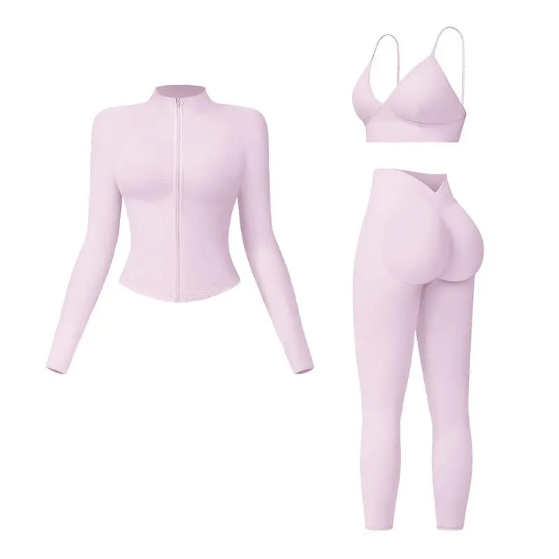 Women's 3-piece set - vest + high-waisted sweatpants + zippered short jacket