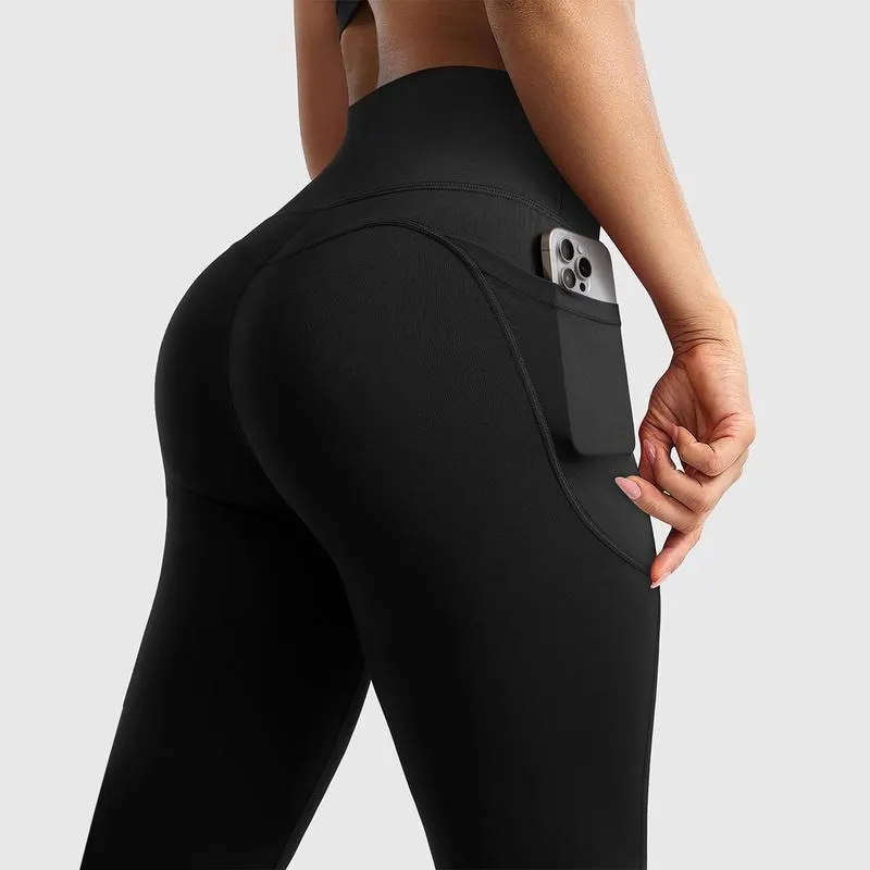 Women Workout Flare High Waist Butt Lifting Casual Soft Leg Flared Bottoms with Pockets
