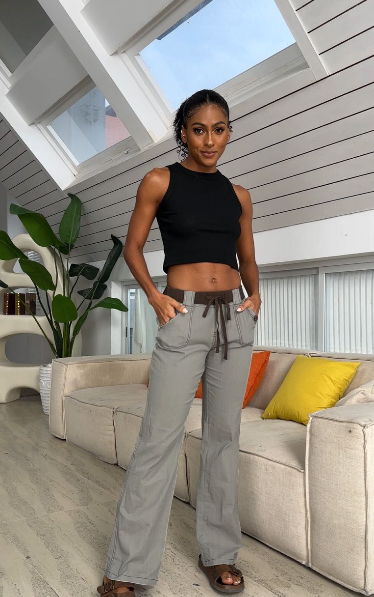 Mother's Day Sale💕Button Detail Drawstring Low Rise Flare Pants