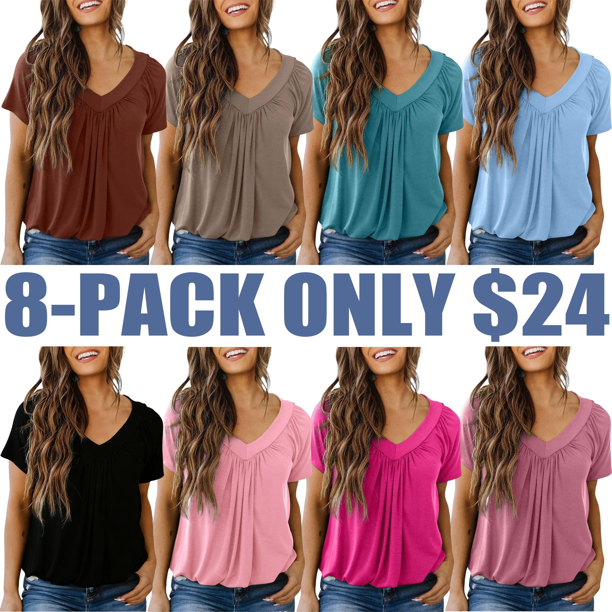 Women's Casual Summer Short Sleeve V Neck Tops T-shirts