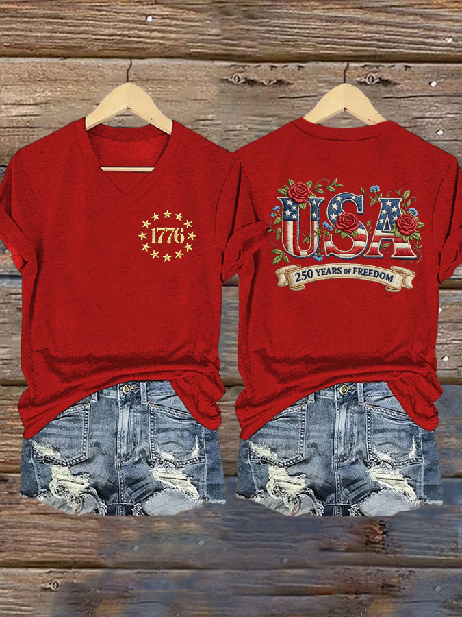 Women'S 250Th Anniversary Casual V-Neck T-Shirt