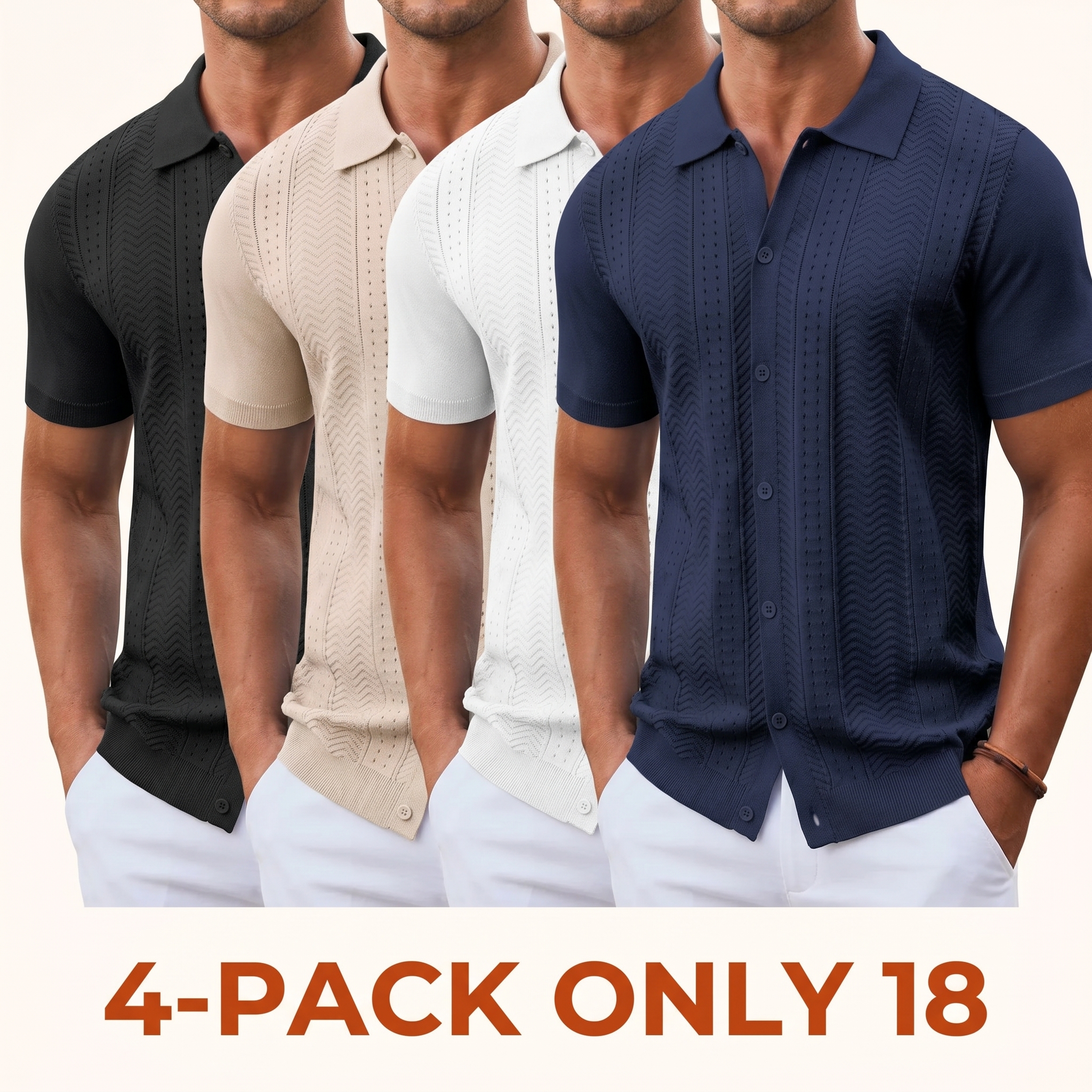 Men's Knitted Button-Down Shirt — Summer Short-Sleeve Casual Top, Vintage Beach Vacation Style Shirt