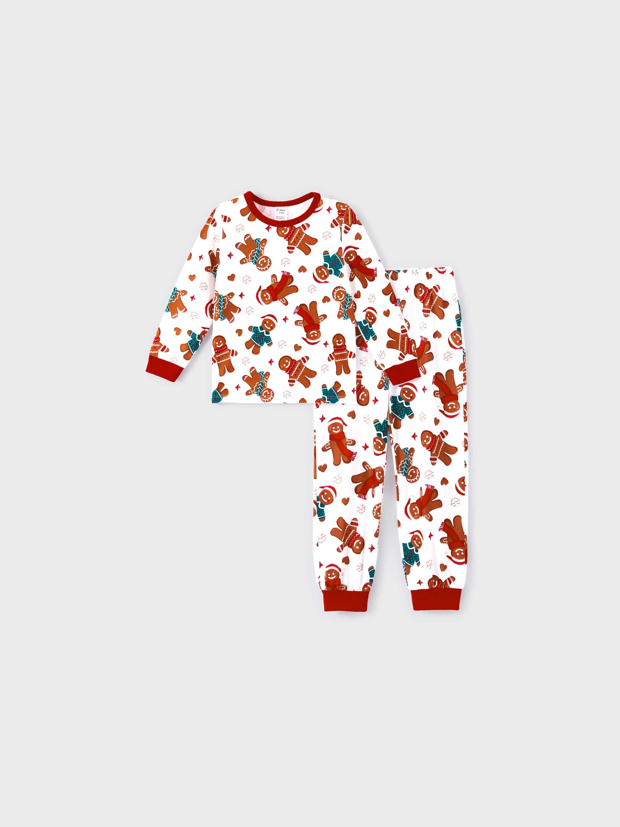 Christmas Family Matching Cartoon Gingerbread Man Allover Print Pajamas Sets with Christmas Socks White
