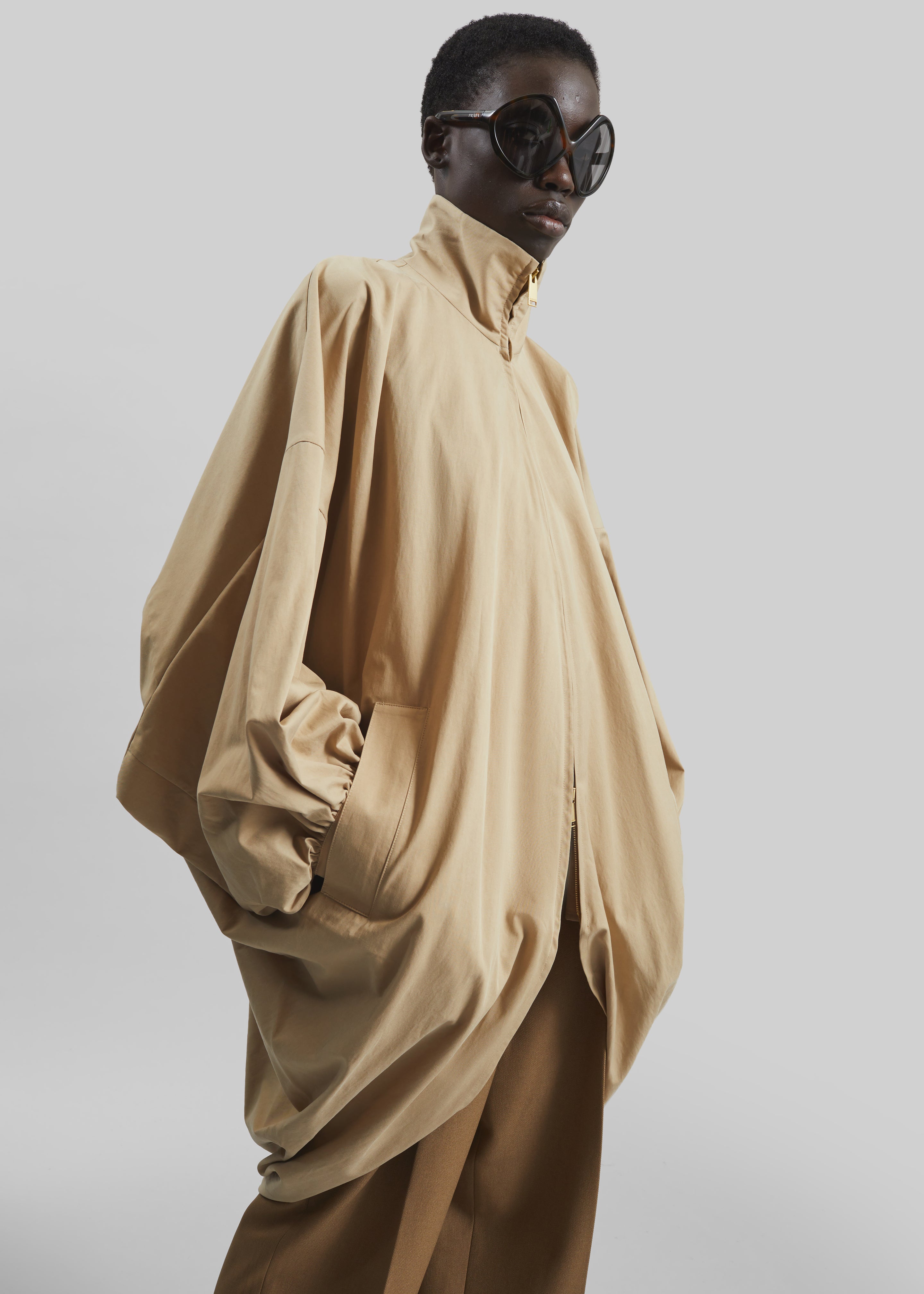 Darkpark Norma Draped Sleeves Bomber Jacket - Beige