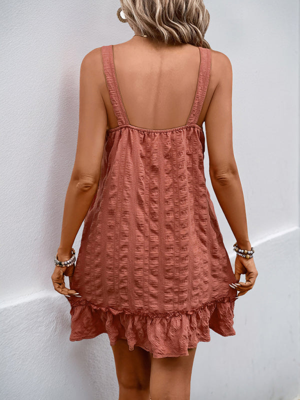 Women's Suspender Skirt Solid Color Textured Pleated Dress
