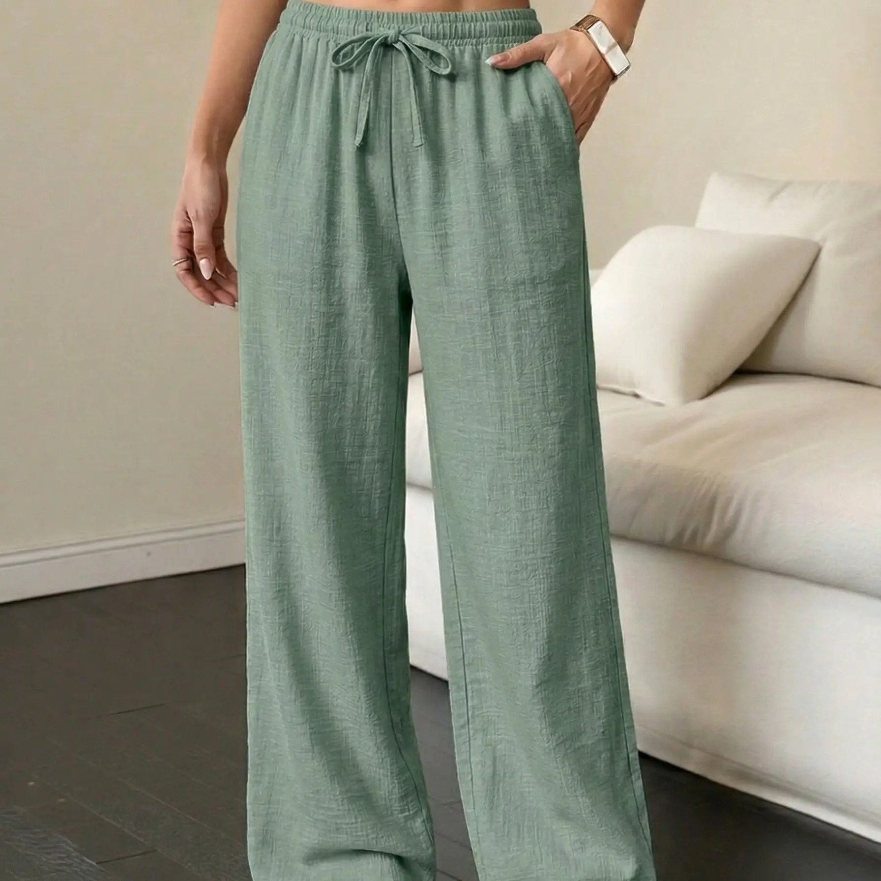 Unisex Wide-Leg Drawstring Pants – Lightweight Casual Beach & Everyday Trousers