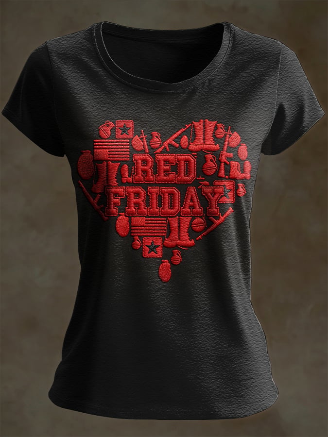 Women's Casual Red Friday Print Short-Sleeve T-Shirt