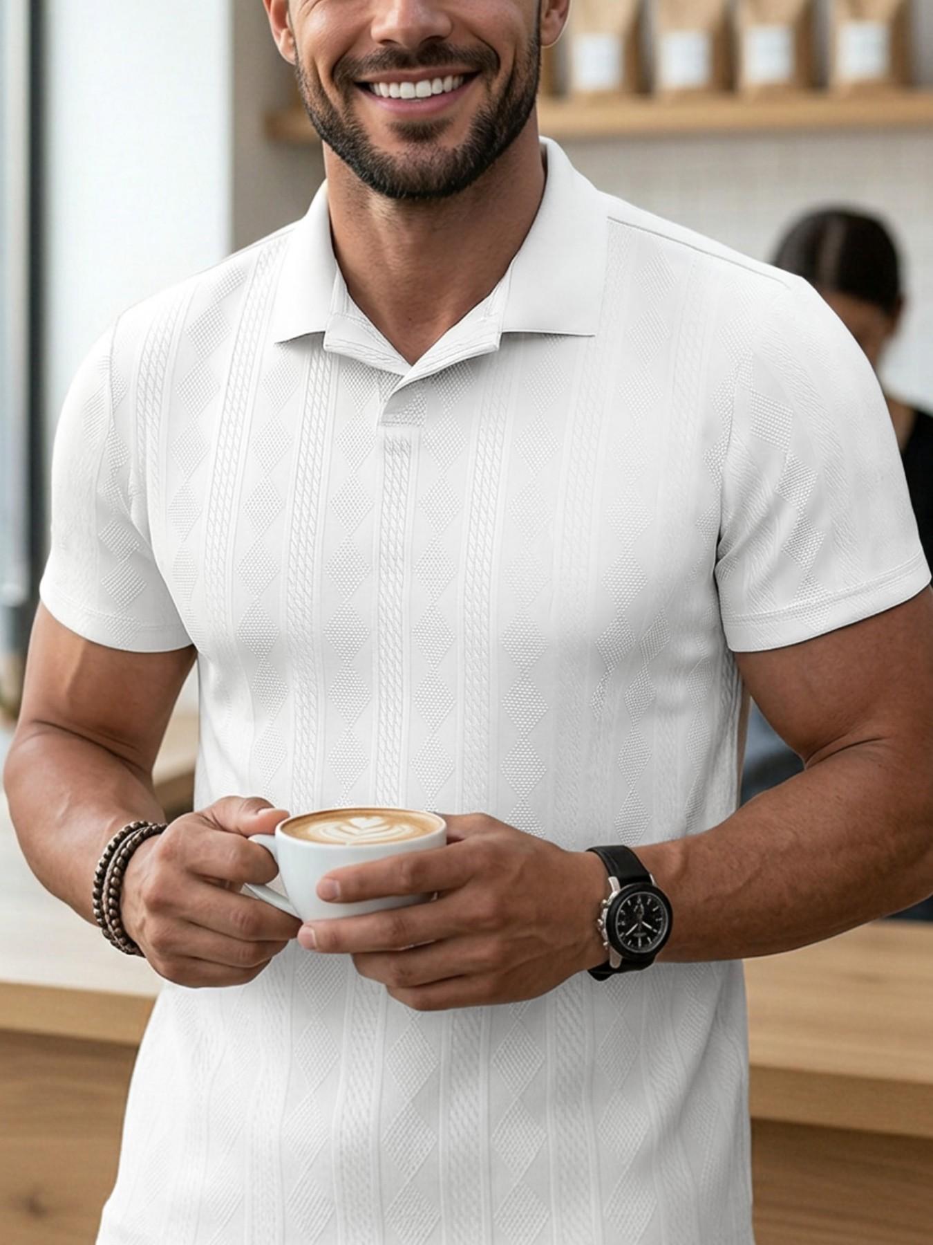 Men's Solid-Color Jacquard Knit Polo Shirt