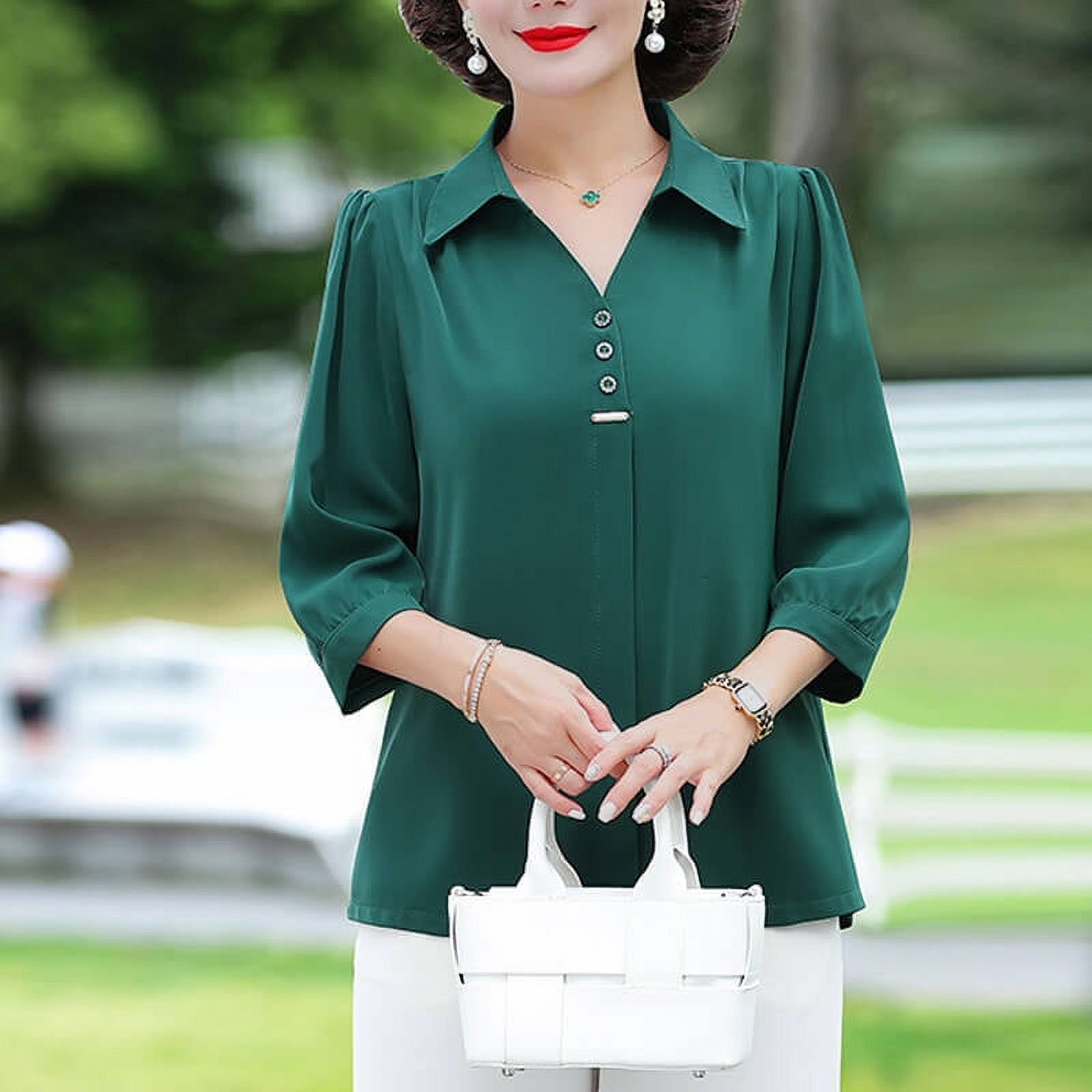 Women's 3/4 Sleeve Shirt Elegant Polo Collar Solid Color Blouse