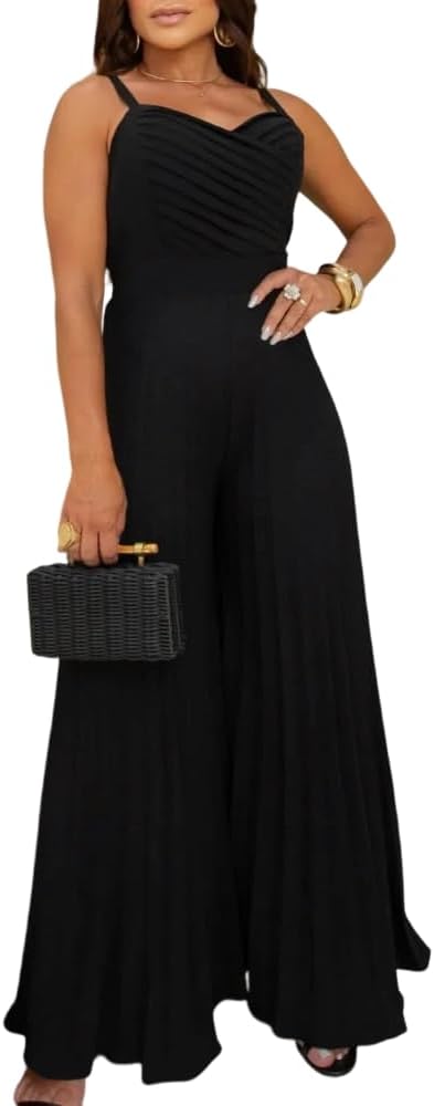 Flowy Pleated Wide-Leg Jumpsuit