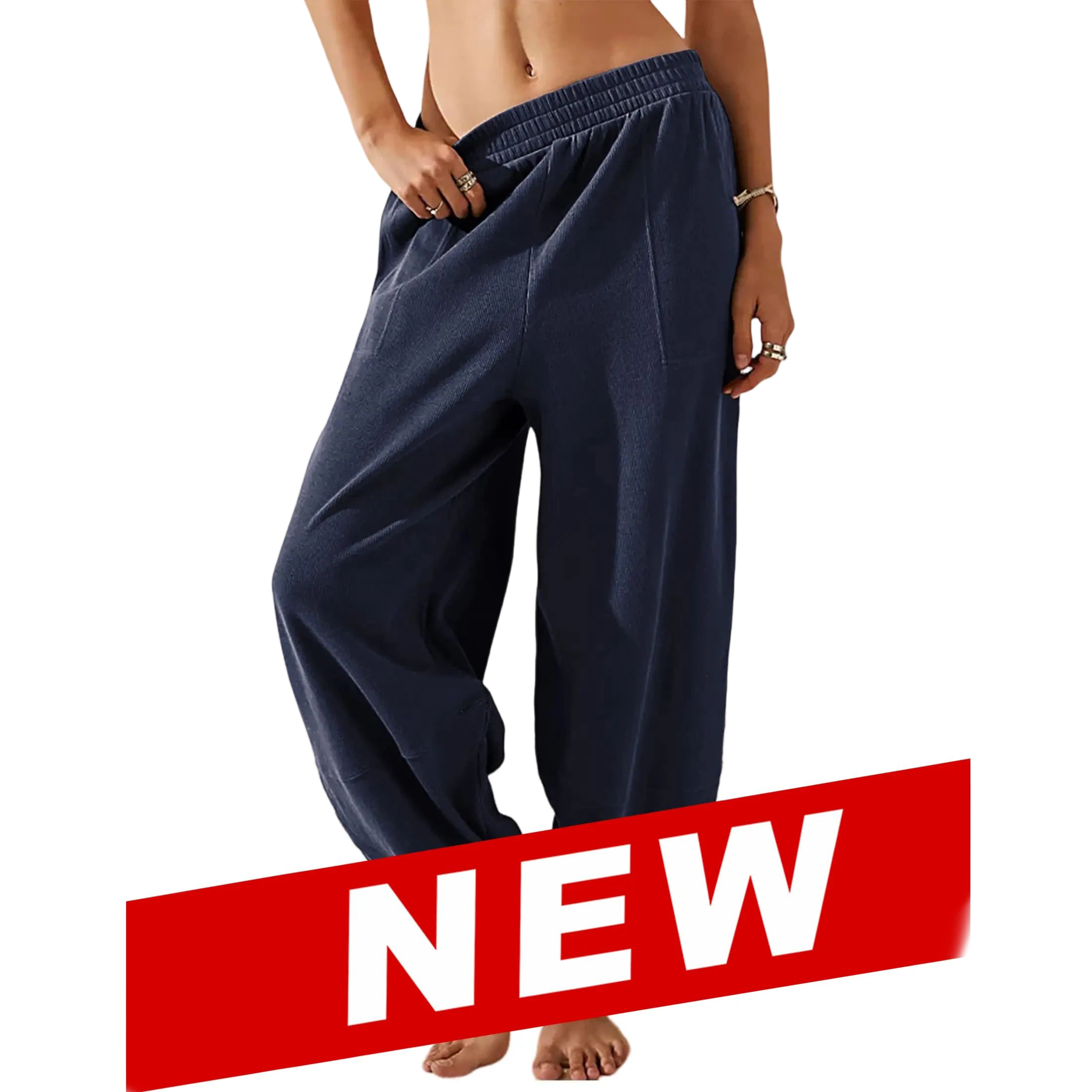Women's Baggy Wide-Leg Pants - Casual, Elastic-Waisted, Bohemian Minimalist Basic Women's Clothes Bottom with Pockets,summerwins