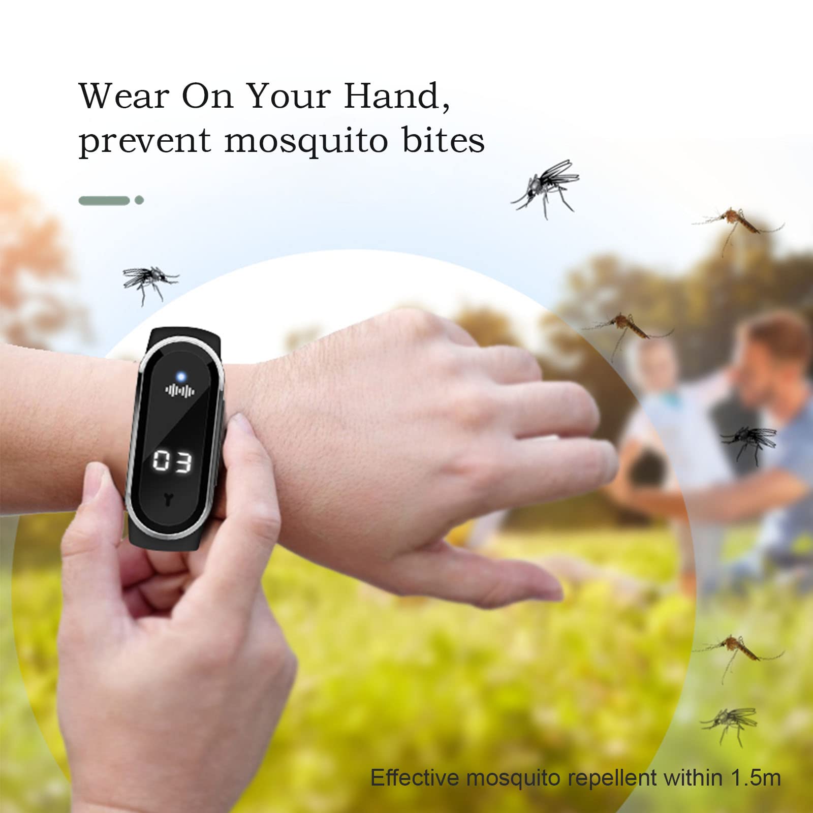 M21 Ultrasonic Anti Mosquitoes Wrist Band, Anti Static Electricity Smart Watch Clock