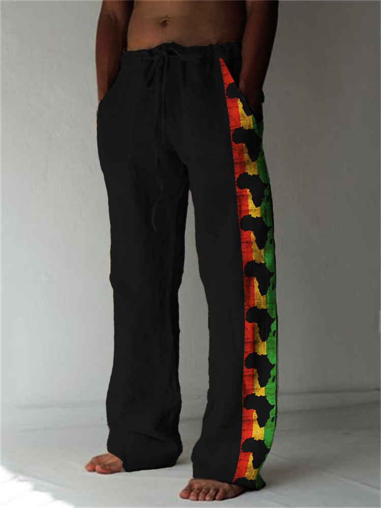 Men's Africa Map Rasta Stripe Casual Pants