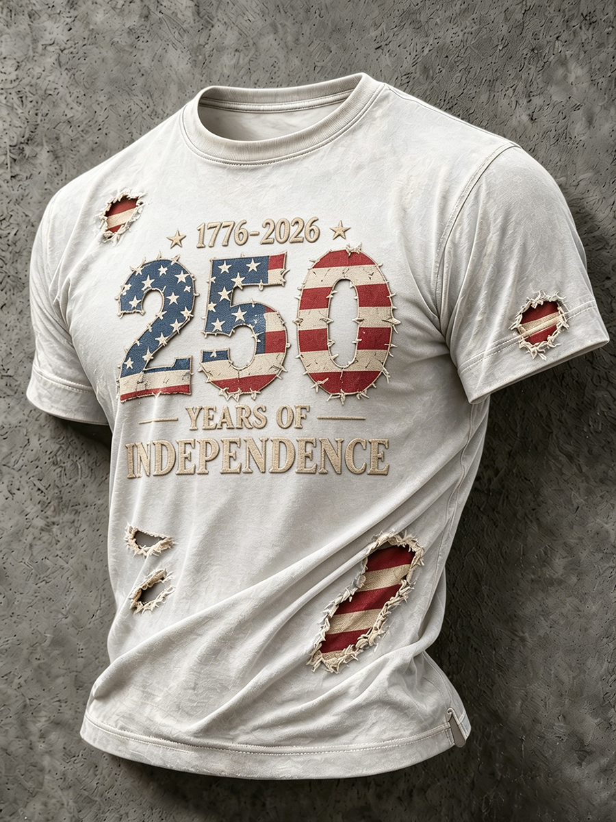 Men's 250 Years of Independence 1776-2026 Distressed Patriotic T-Shirt