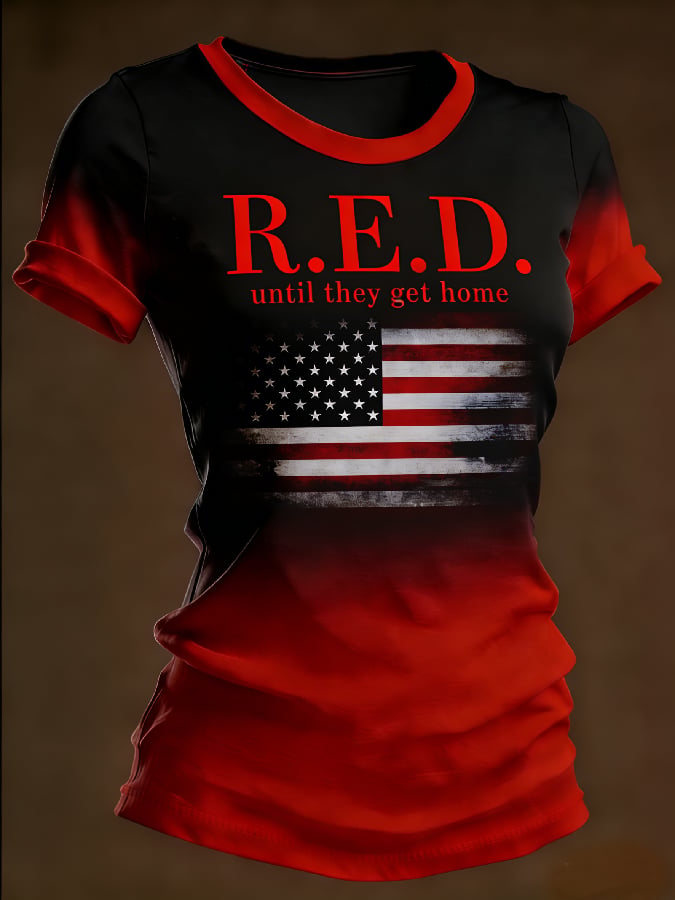 Women's Casual Red Friday Print Short-Sleeve T-Shirt