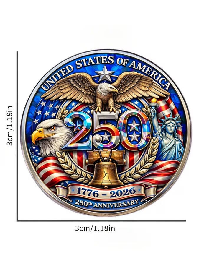 250Th Anniversary Commemorative Brooch Pattern For Men And Women, Glass Stainless Steel Retro Round Brooch