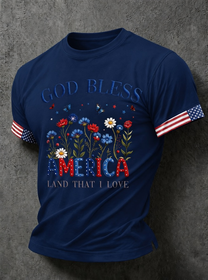 Men'S Casual American 250Th Anniversary Printed Round Neck Short Sleeved T-Shirt