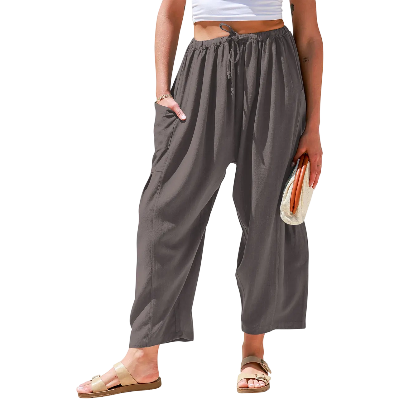 Womens Linen Blend Wide Leg Pants Oversize Casual Loose Fit Beach Palazzo