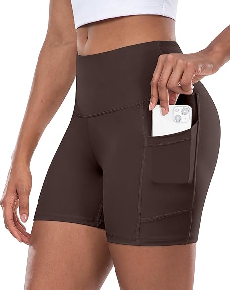 Women's High Waist Yoga Biker Shorts with Pocket