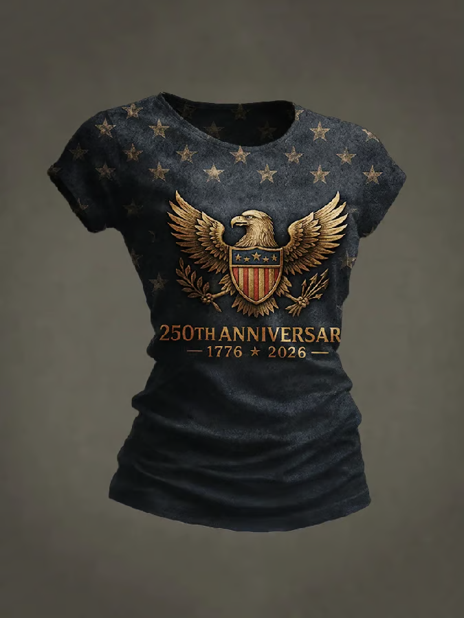 Women'S Casual Short-Sleeved T-Shirt With American 250th Anniversary Commemorative Print.