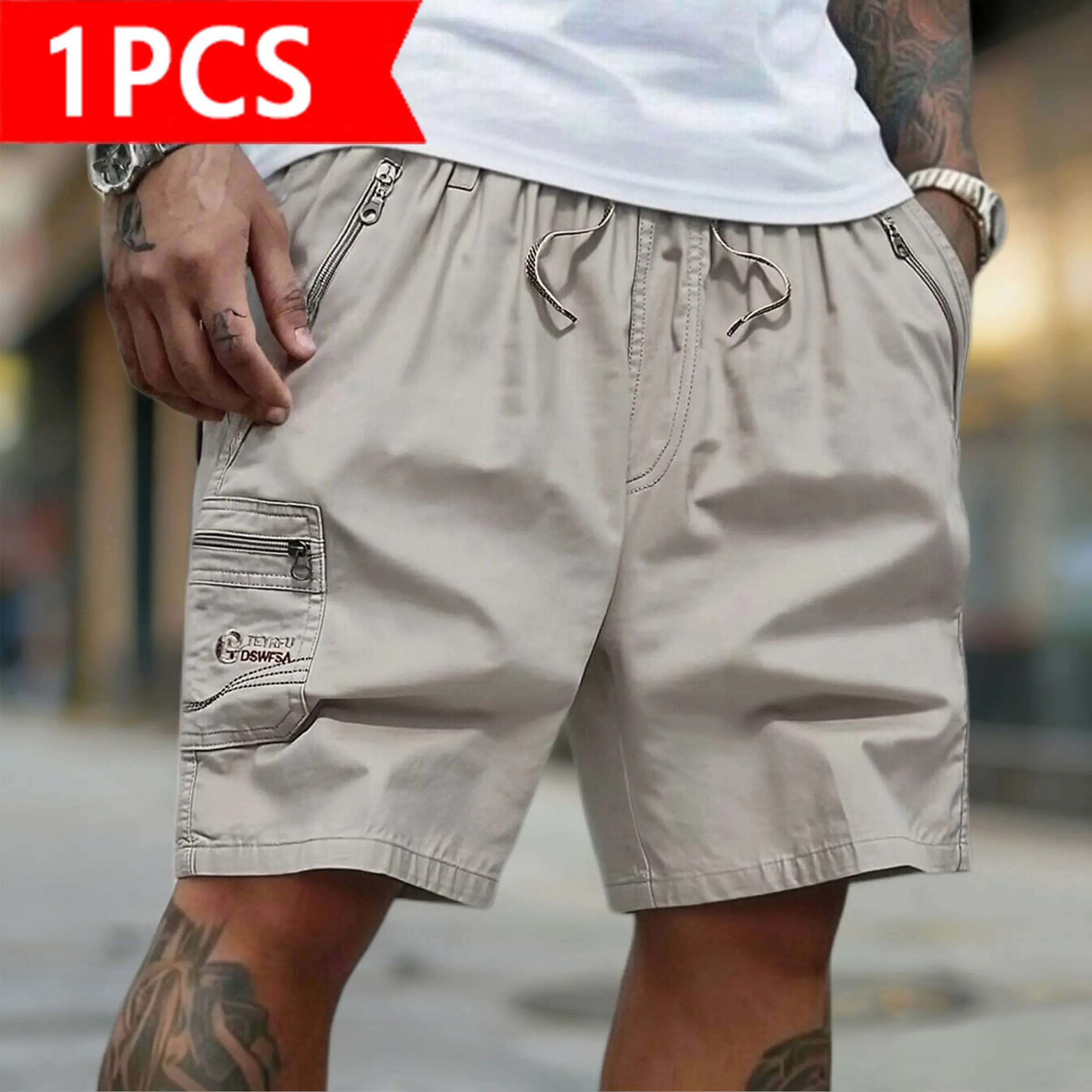 Men's 5-Pack Cargo Shorts | Casual Drawstring Elastic Waist Shorts with Zipper Pockets | Quick Dry Lightweight Streetwear for Summer, Beach, Daily Wear & Outdoor Activities