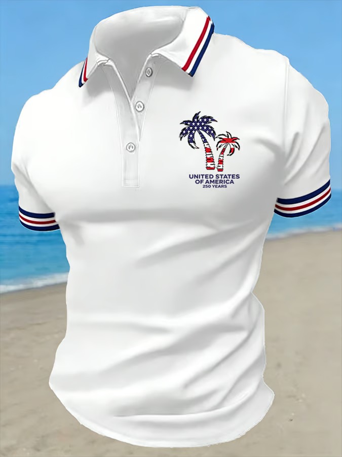 Men'S Independence Day Vacation Casual Printed Polo Shirt Short Sleeve