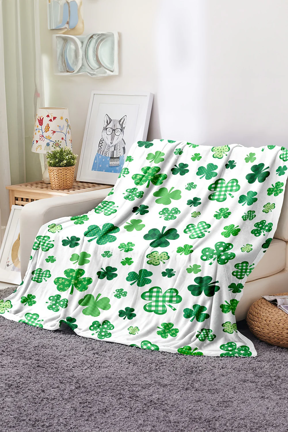 Dark Green St. Patricks Shamrock Print Handle Vacuum Cup 1200ml