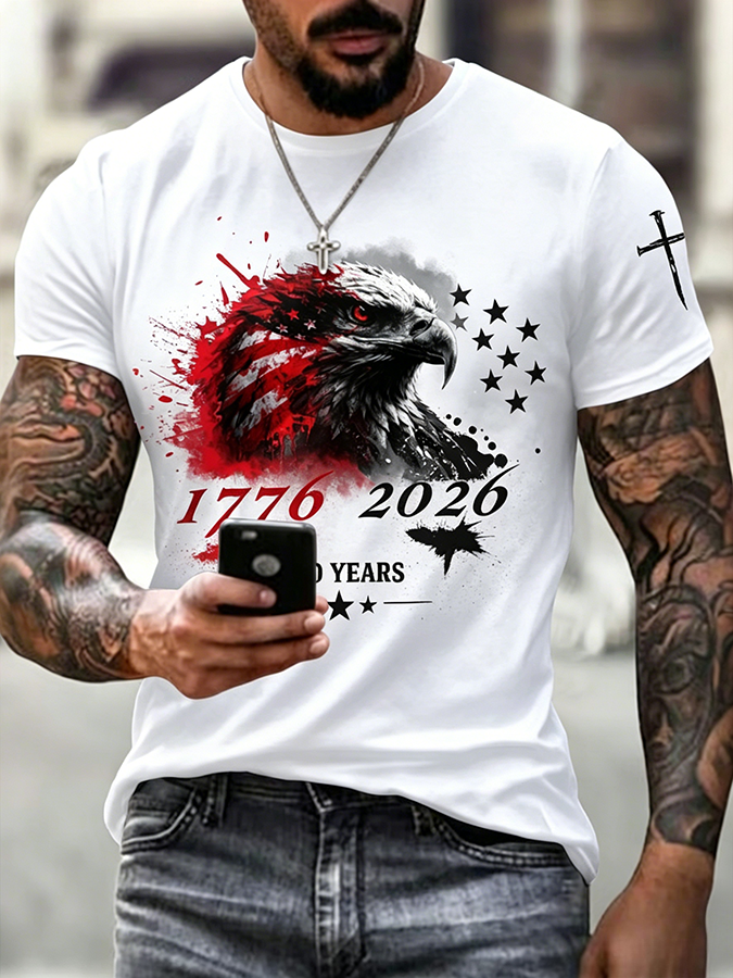 Men'S Casual American 1776-2026 Anniversary Printed Short Sleeved T-Shirt