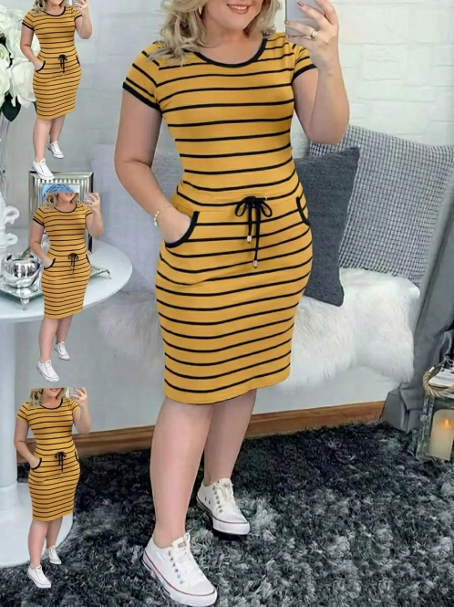 Classic Plaid Bodycon Pocket Dress