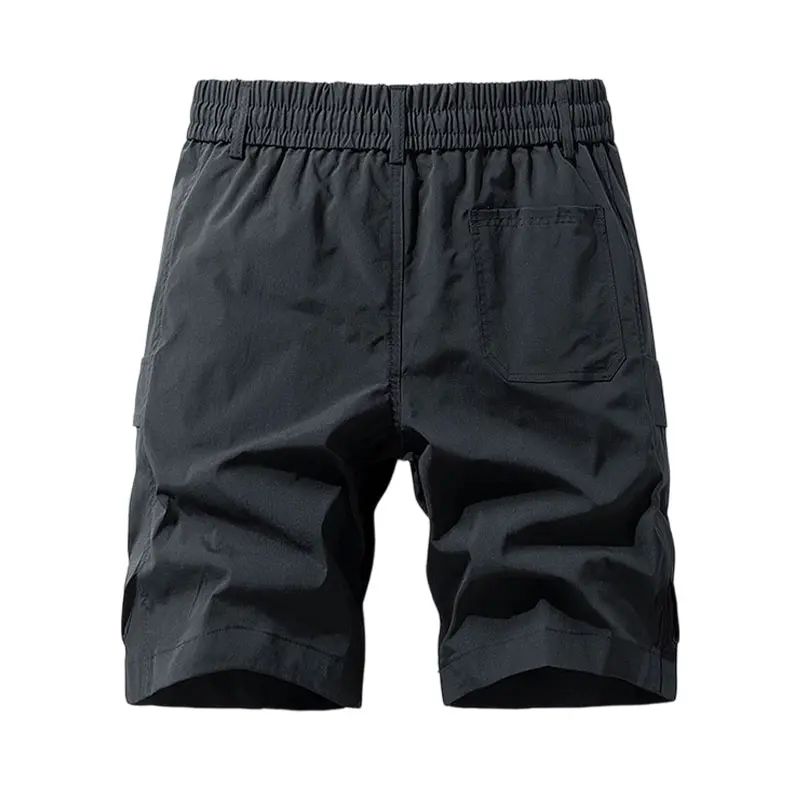 Men’s casual cargo shorts with zippered pockets and a buttoned placket