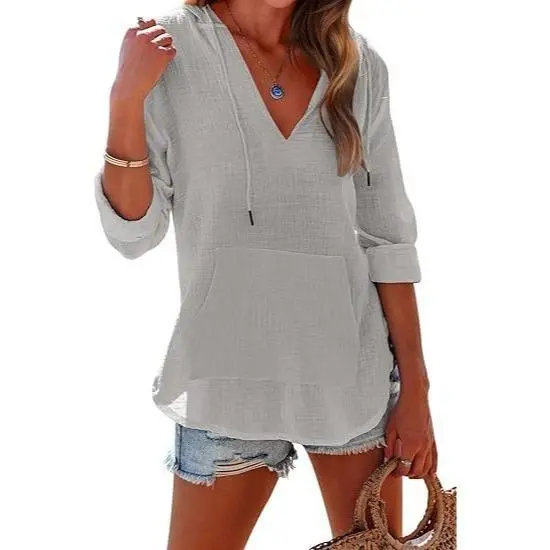 Women's 6-Pack Beach Cover Up Hoodies – Long Sleeve V Neck Pocketed Hooded Shirt Top Casual Womenswear