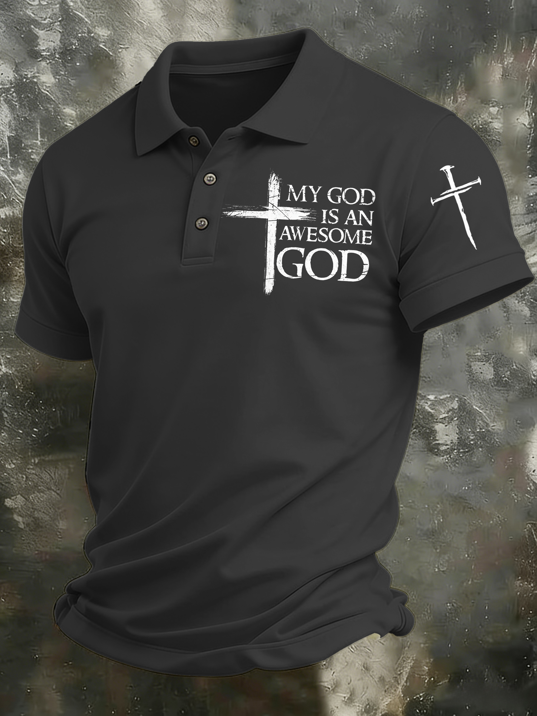 Men'S Casual Faith Jesus Collar Button Polo Shirt