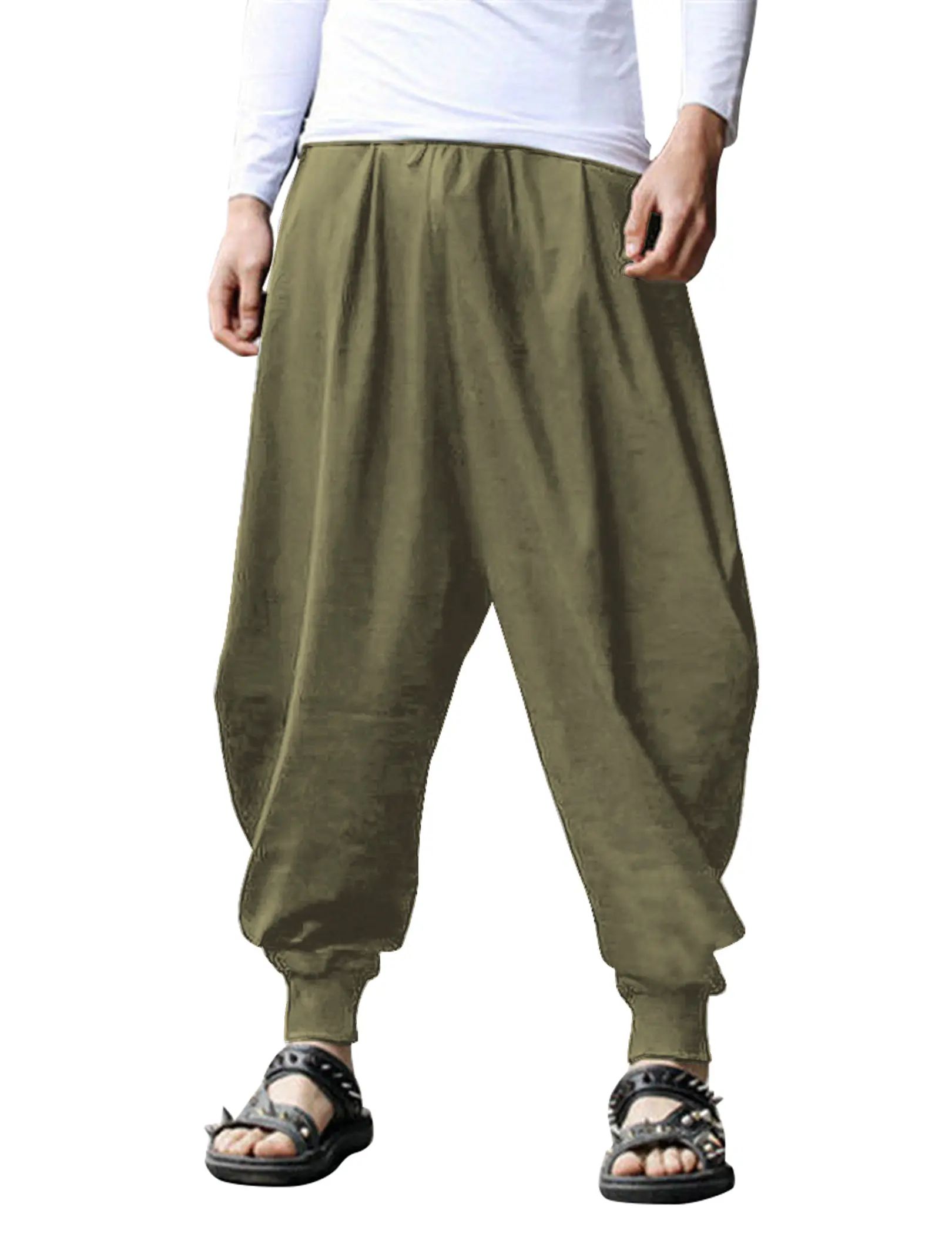 Men's Harem Pants – Baggy Drop Crotch Linen Boho Yoga Casual Trousers