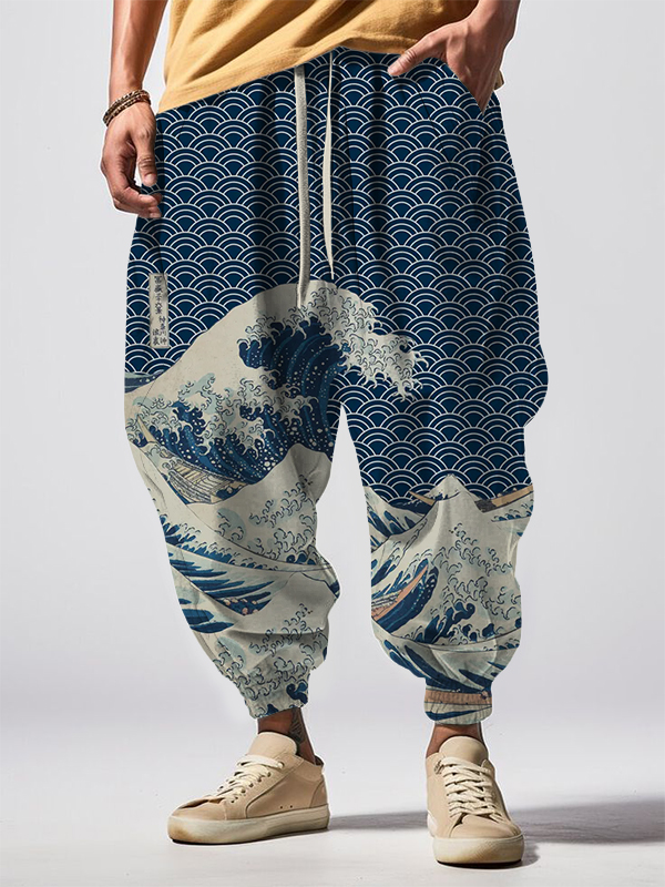 Men's Japanese Art Waves Print Sweatpants