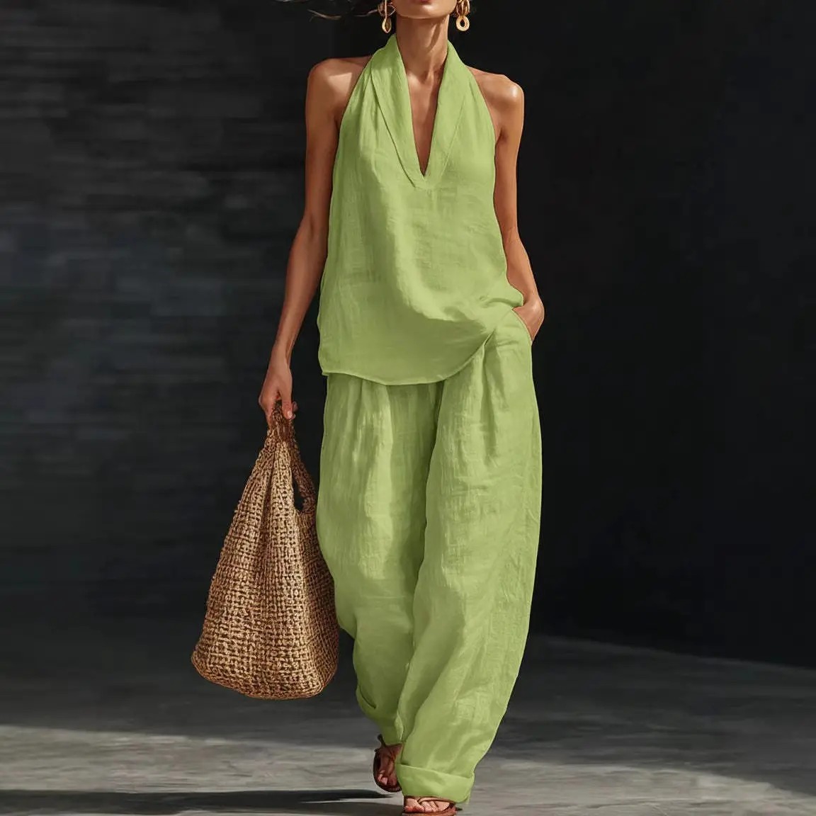 🔥🔥Easter Sale!!Boho Linen Two Piece Set - Perfect for Beach, Vacation & Brunch!