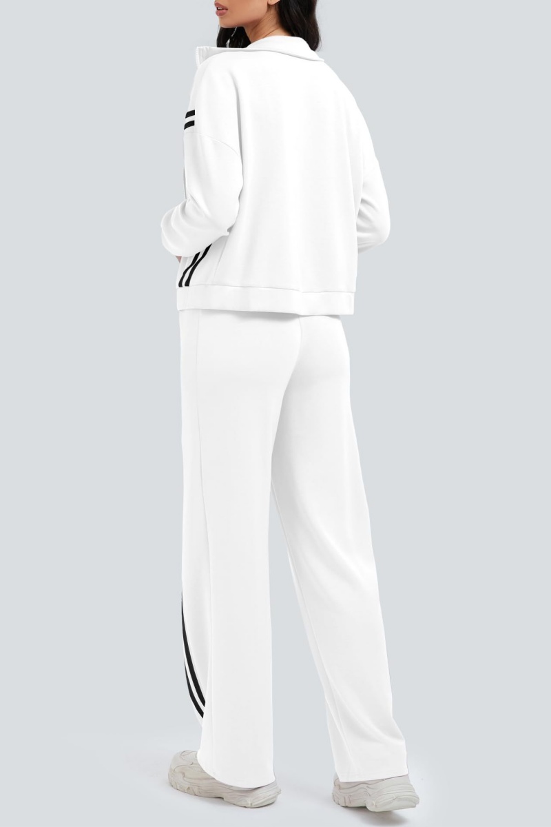 Zippered Tracksuit With Color-blocked Striped Wide-leg Pants