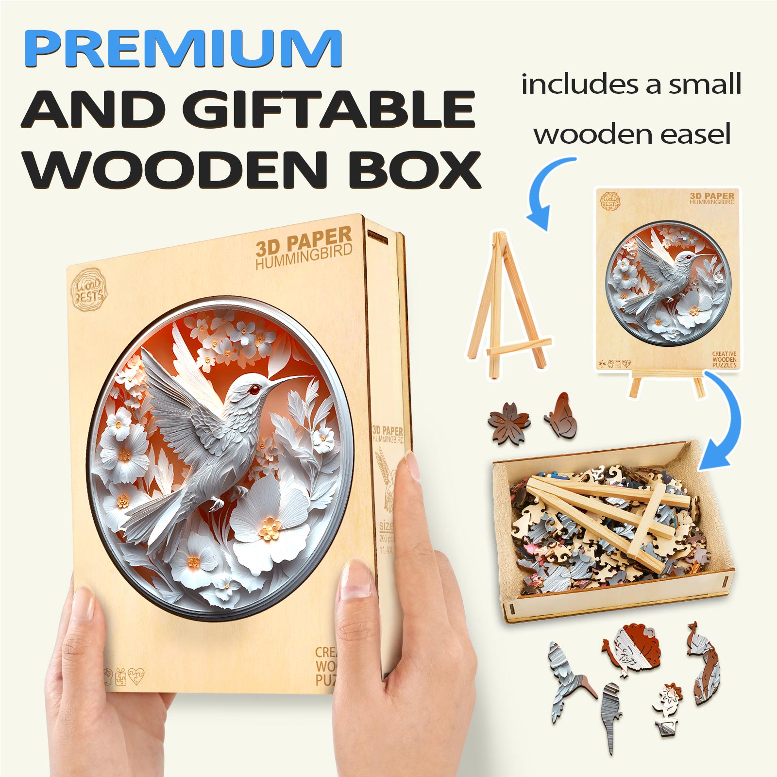 3D Paper Hummingbird Wooden Jigsaw Puzzle
