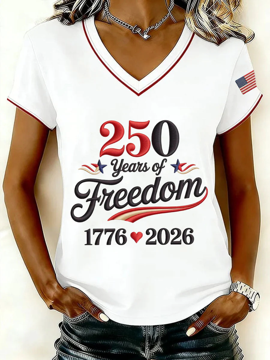 250 Year Free V-Neck T-Shirt For Fashionable Women