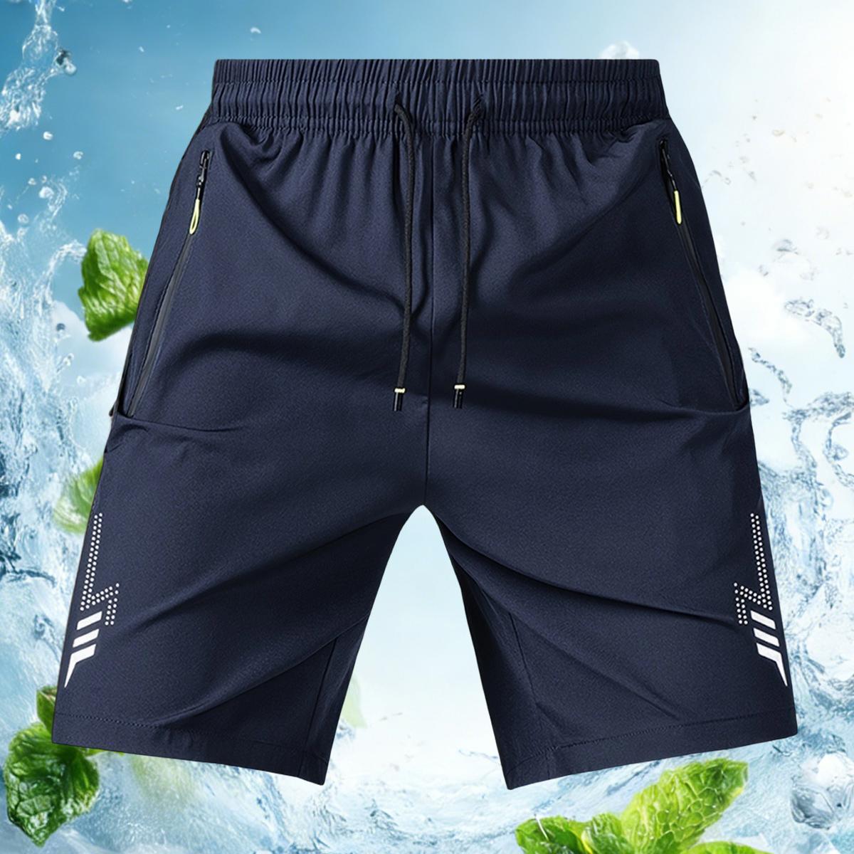 Men's / Unisex Fashion Sports Shorts — Reflective Geometric Print, Drawstring Waist, Side Zip Pockets