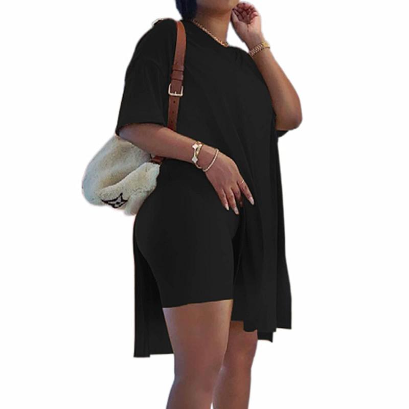 METAONLY Women Plus Size 2 Piece Outfits Short Sleeve Tunic Tops and Skinny Biker Shorts Sets Tracksuits Womenswear Bodycon Split Hem Lounge#springtok