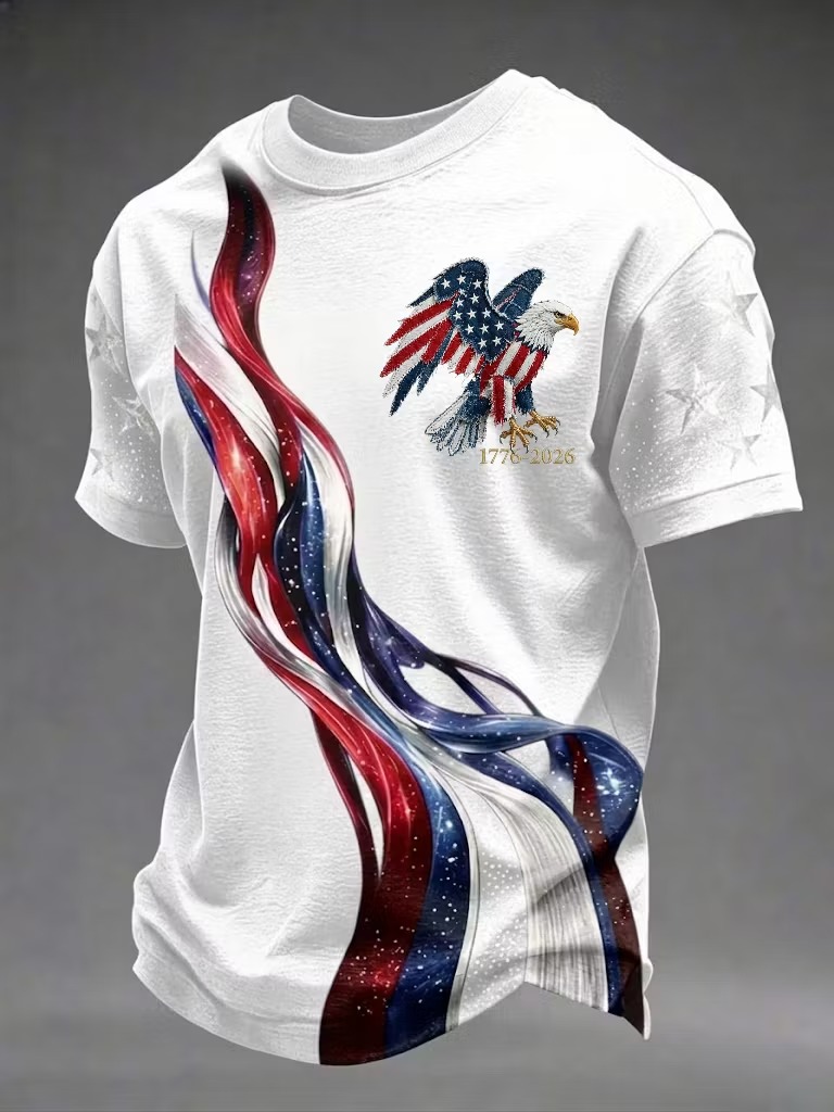Men'S Leisure 250Th Anniversary Celebration American Eagle Personalized Printed Round Neck T-Shirt